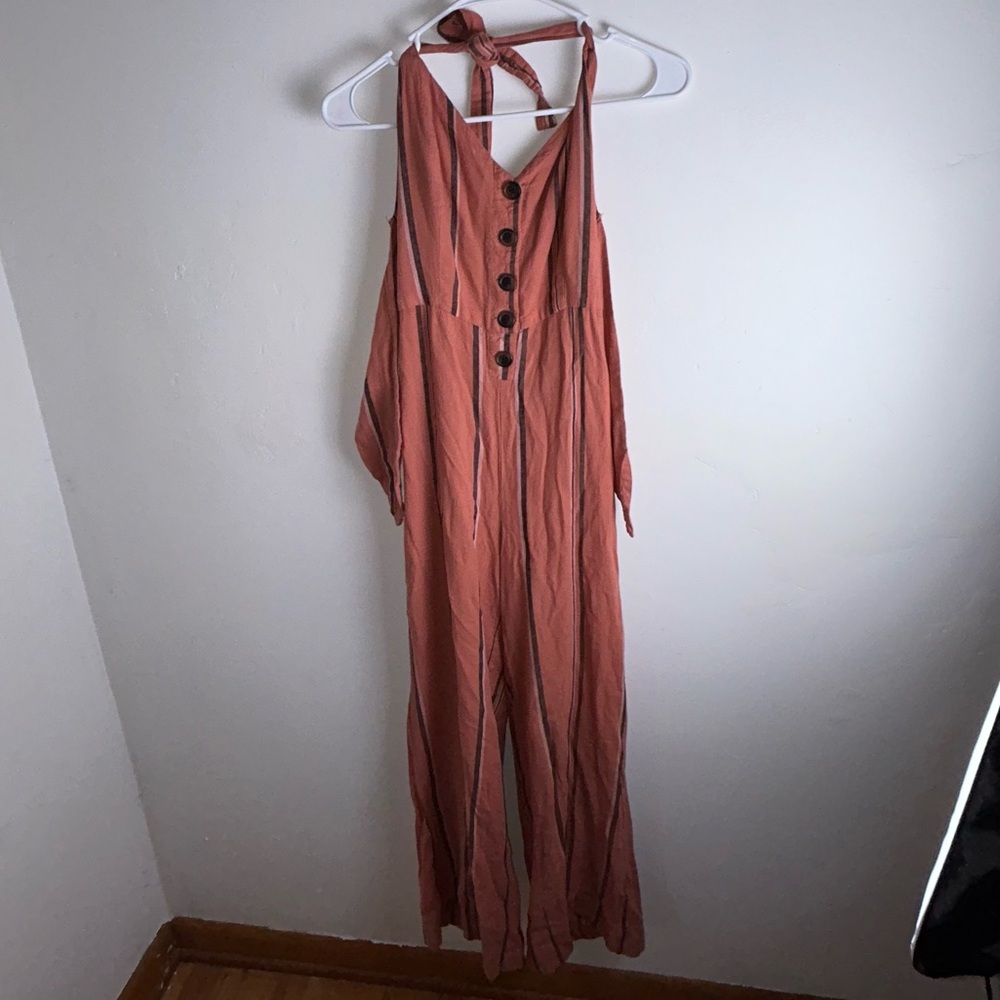 Striped Coral Pink Jumpsuit by Urban Outfitters